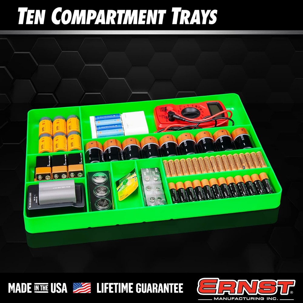 ERNST Tool Organizer Tray, Green, 10-Compartments, Green