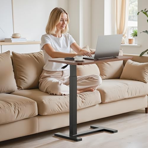 Simple Deluxe Adjustable Overbed Bedside Table with Wheels, Pneumatic Adjustable