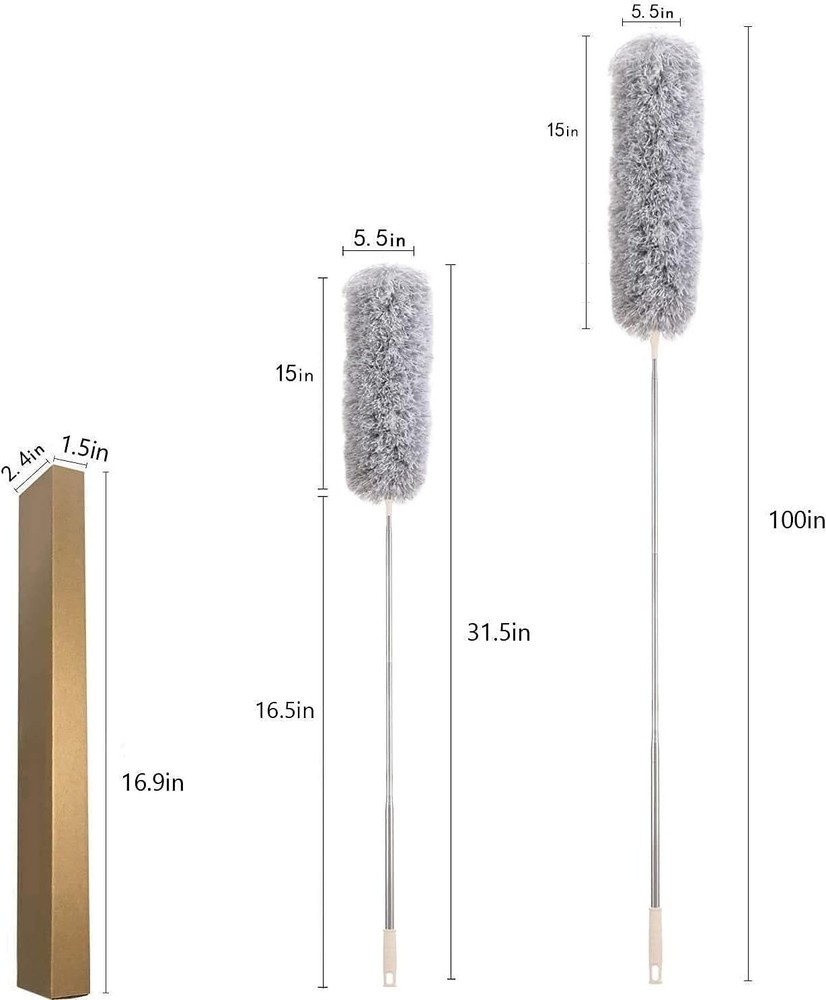 Bendable Microfiber Feather Duster with 100'' for Effortless Home Cleaning