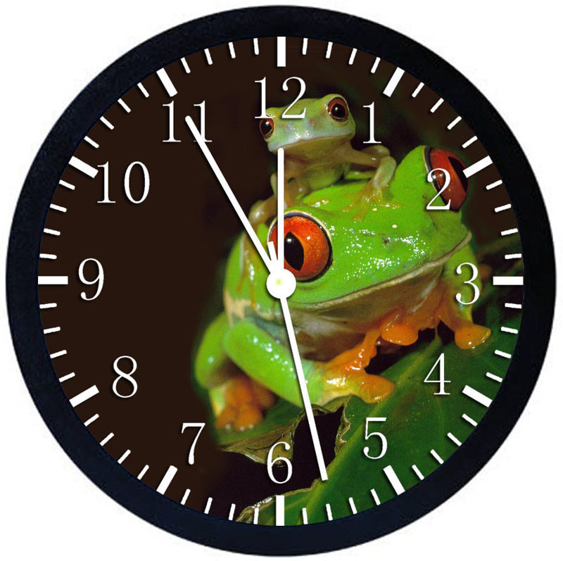 Cute Green Frog Black Frame Wall Clock X22