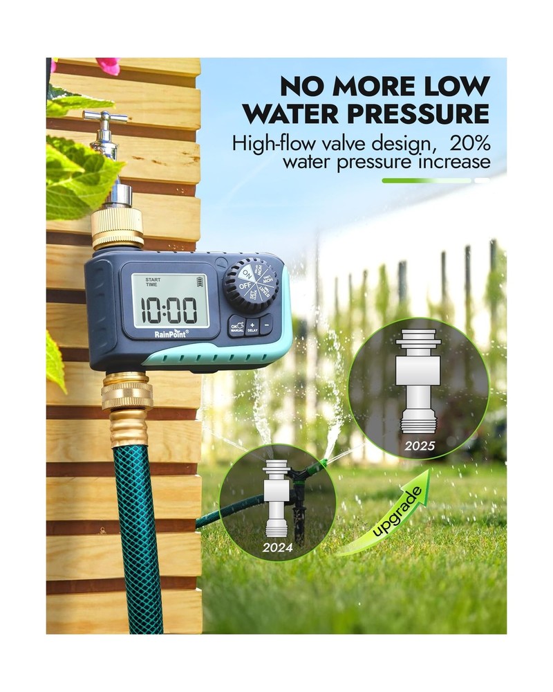 RAINPOINT Sprinkler Timer with Brass Inlet & Outlet, Programmable Hose Timer ...