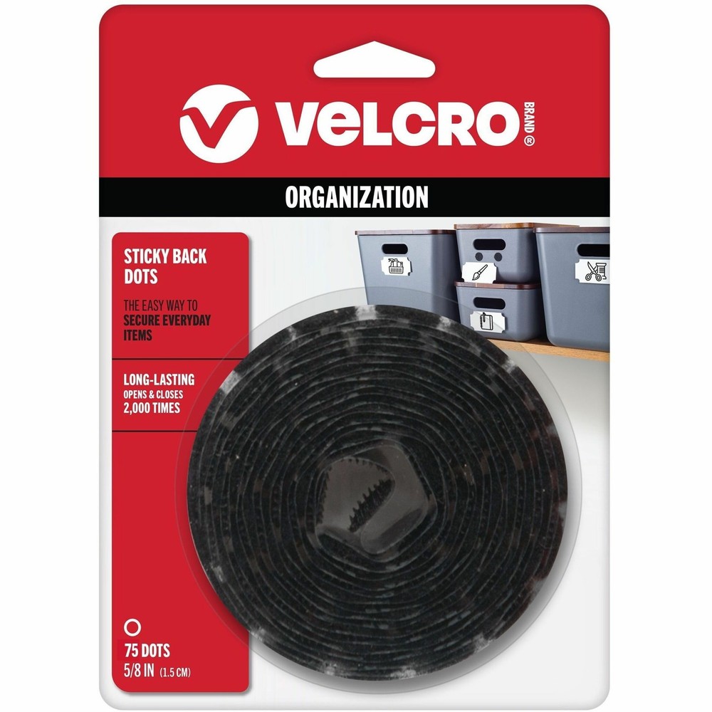 for Velcro 90089 Sticky-back Hook & Loop Dot Fasteners, 5/8", Black, 75/pack