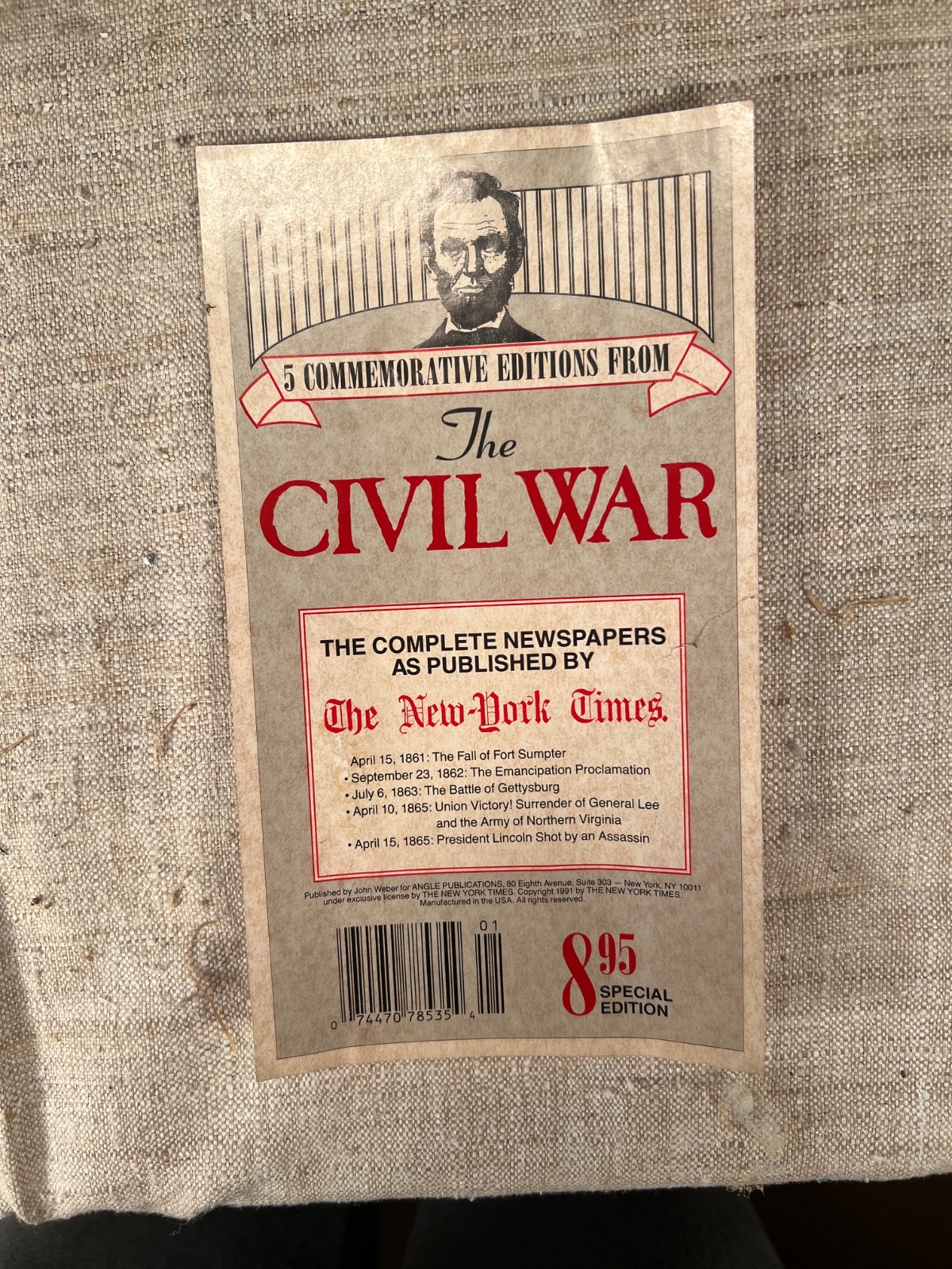 Lot of 5 NEW YORK TIMES 1861-1865 Major events in Civil War, Reprod. of original