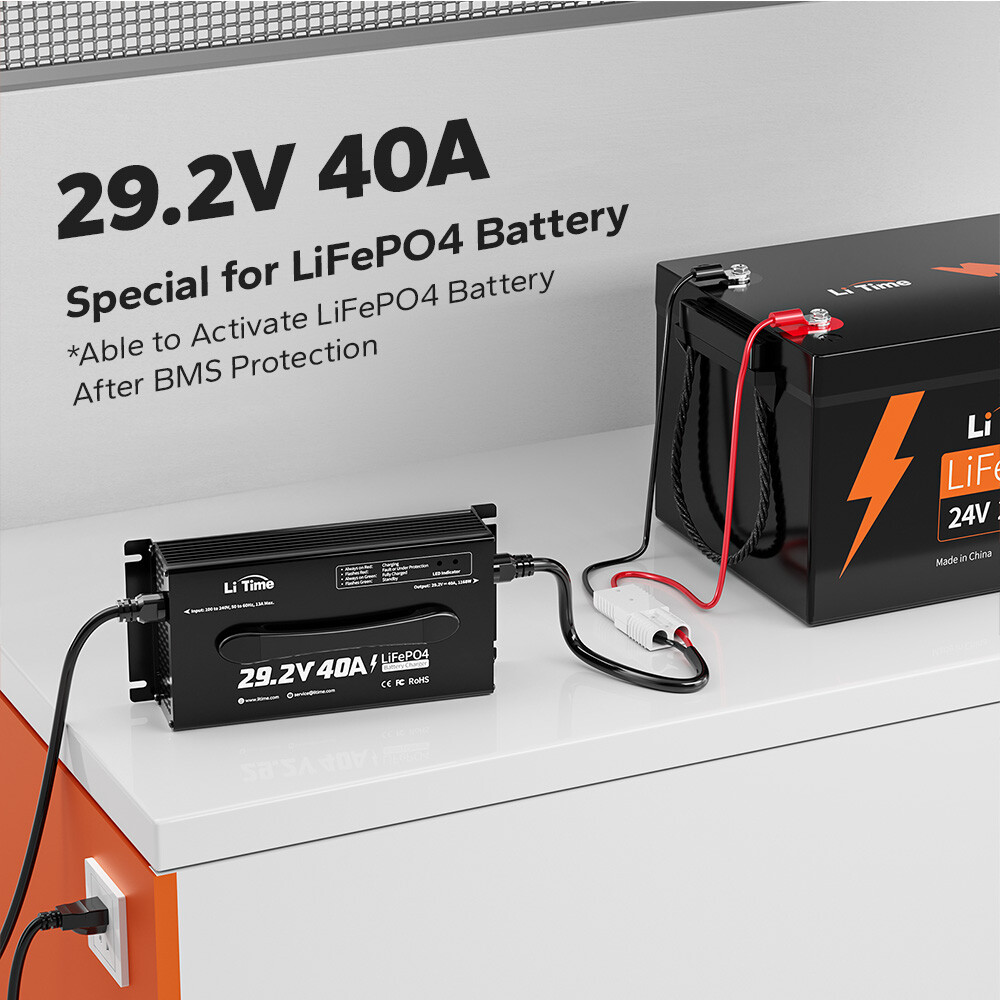 LiTime 29.2V 40A AC-DC Charger for 24V 200Ah 230Ah 280Ah Lithium LiFePO4 Battery
