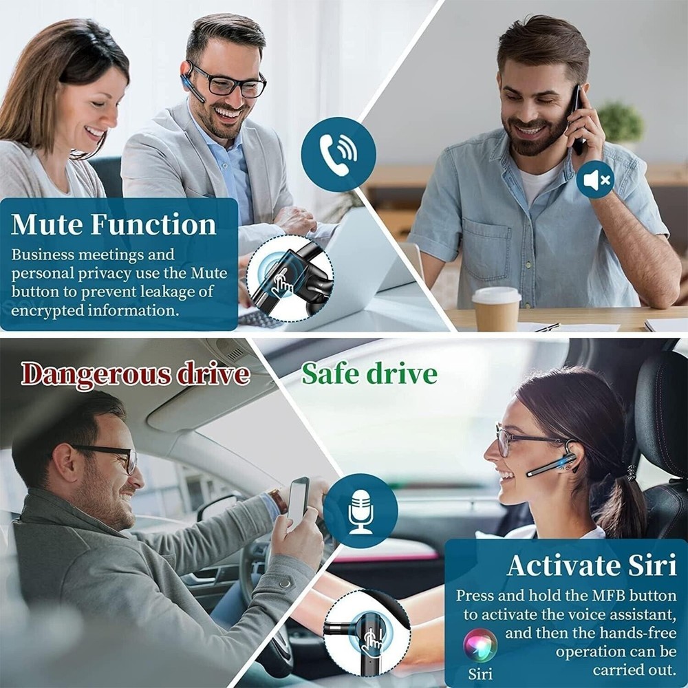 Trucker Wireless Microphone Bluetooth Noise Cancelling Headset Earpiece New