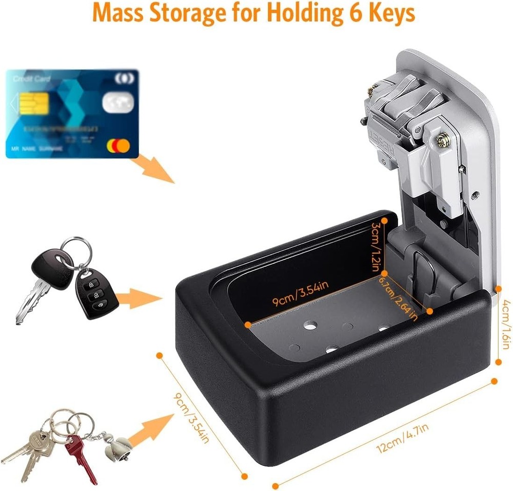 Key Lock Box Wall Mounted, 4 Digit Combination Lockbox for Outside, House Key...