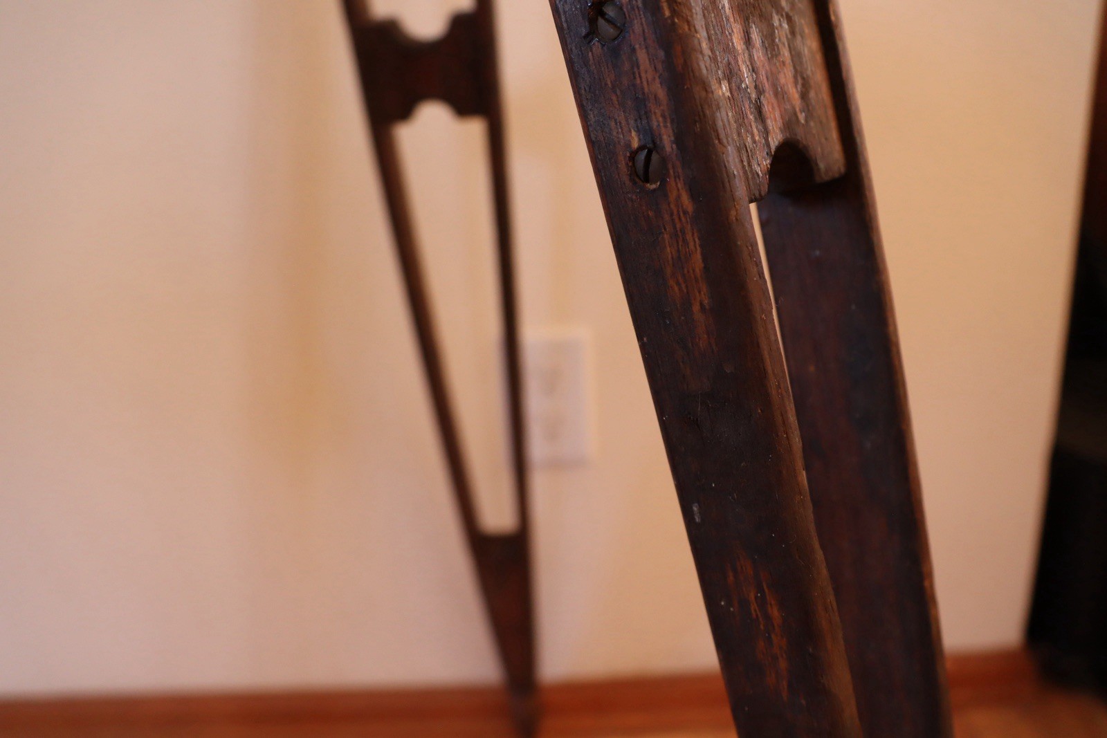 Antique Wood Survey Tripod Oak And Brass