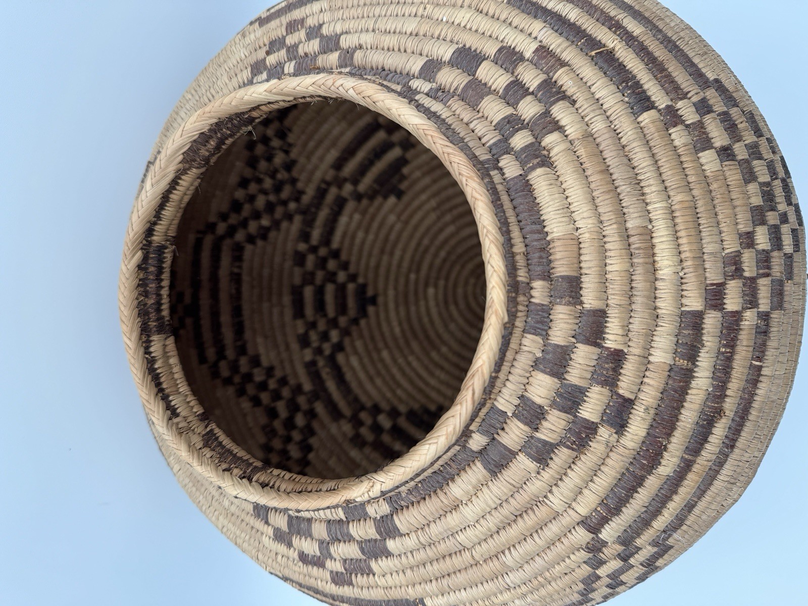 Antique African Indian Woven Basket With Fitted Lid