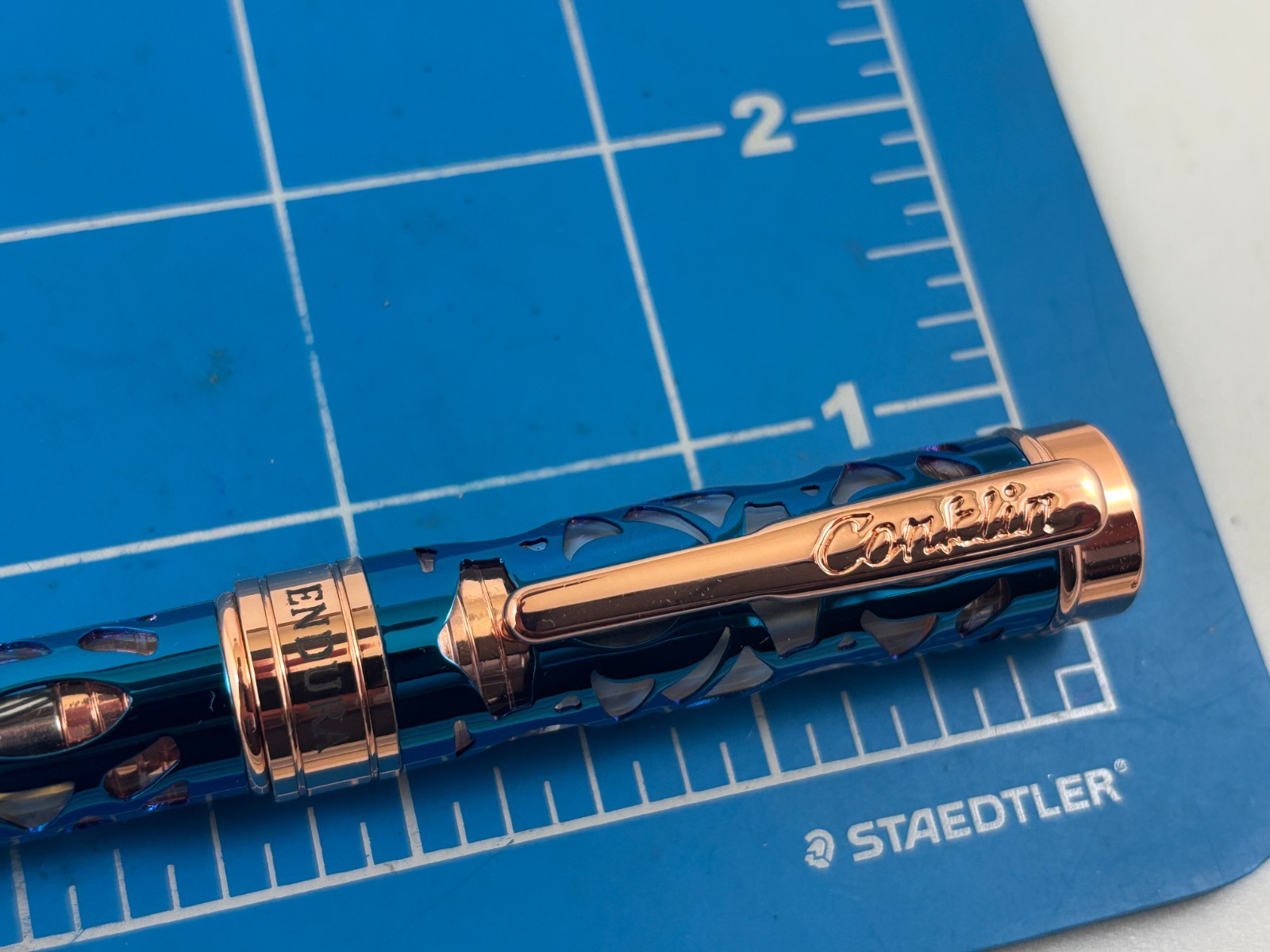 Judd's NEW Conklin Endura Deco Crest Demo Blue Rose Gold Ballpoint Pen