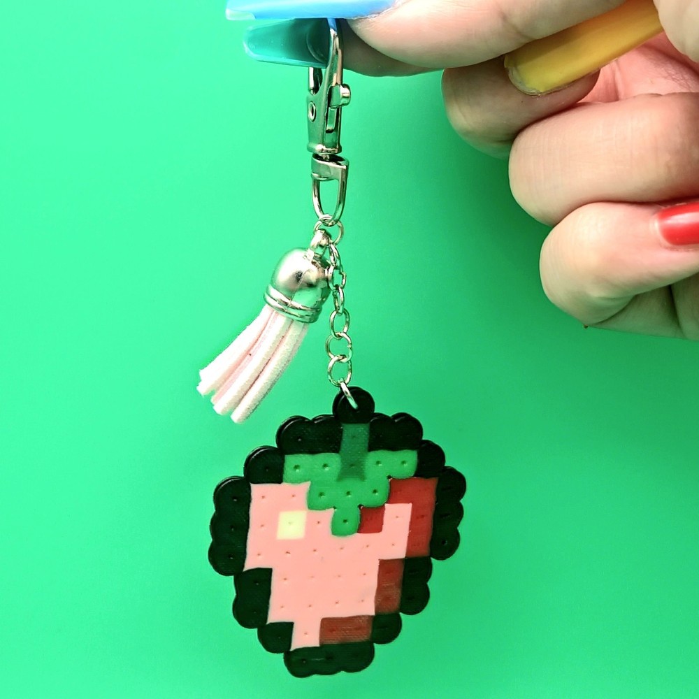 Pixel Strawberry Perler Bead Keychain!