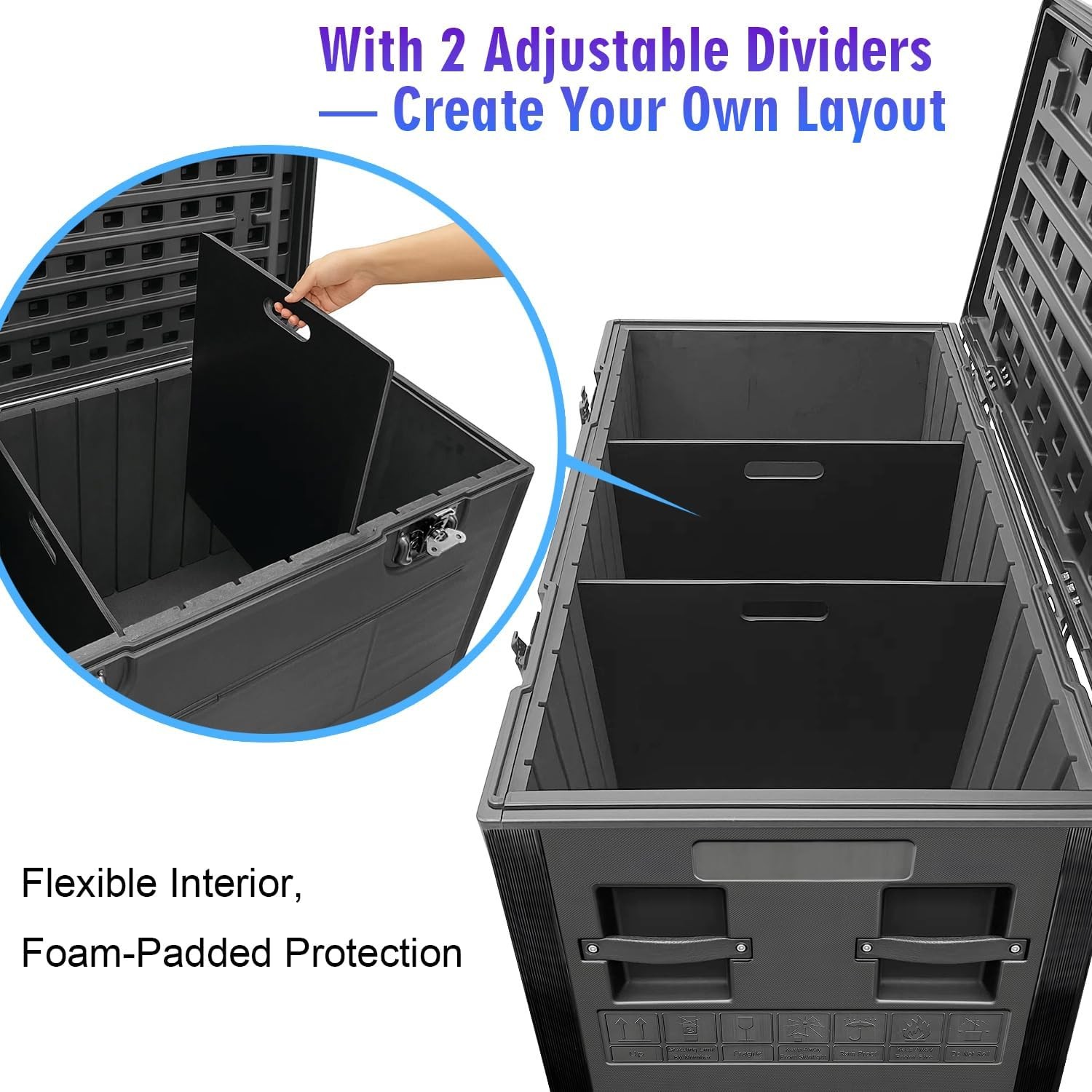 44" x 22" x 24"Cable Trunk Road Case with Wheels and Divider Stackable Road Case