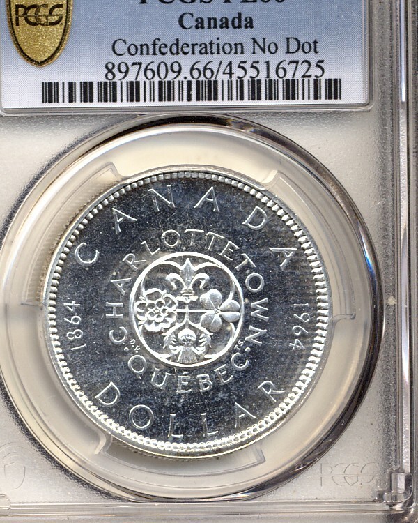 1964 PCGS PL66 CANADA CONFEDERATION NO DOT SILVER DOLLAR