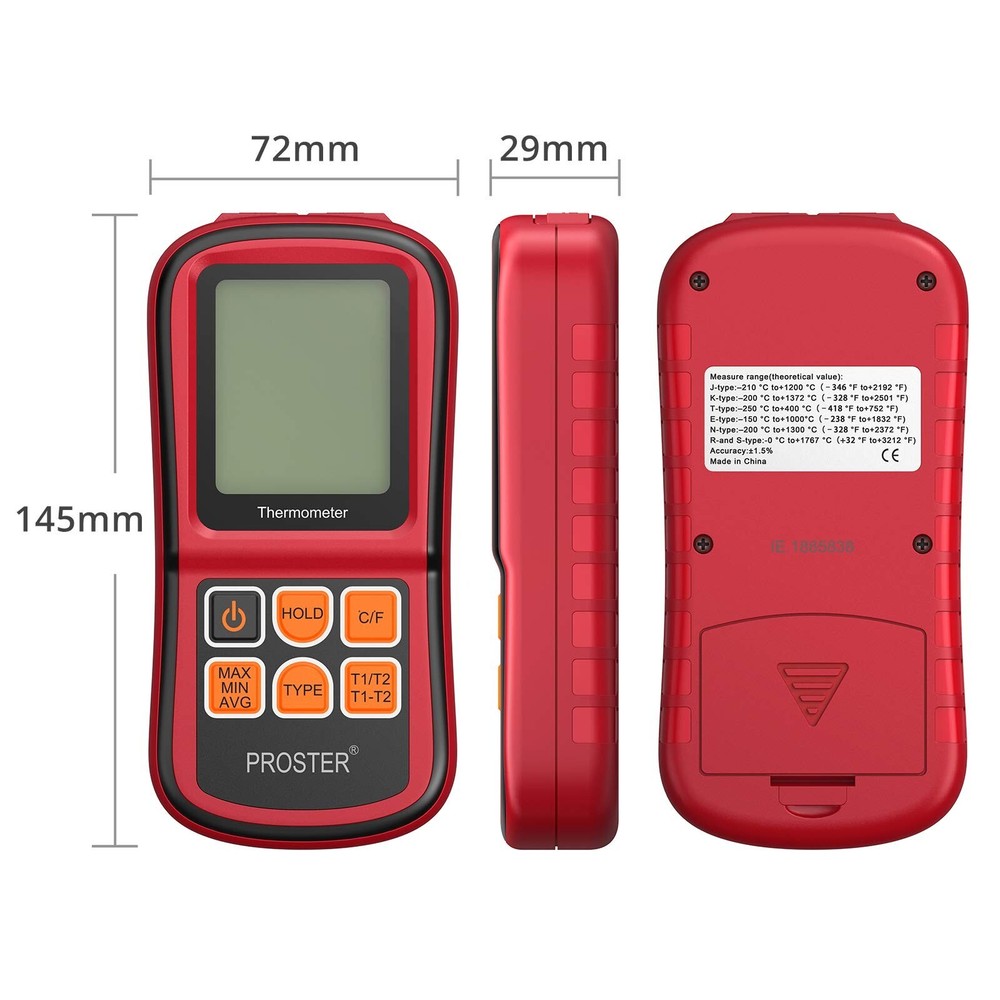 Proster Digital Thermocouple Temperature Thermometer with Two K-Type Thermoco...
