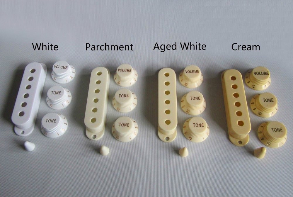 ST Pickup Covers Strat Knobs Switch,Trem Arm Tip White