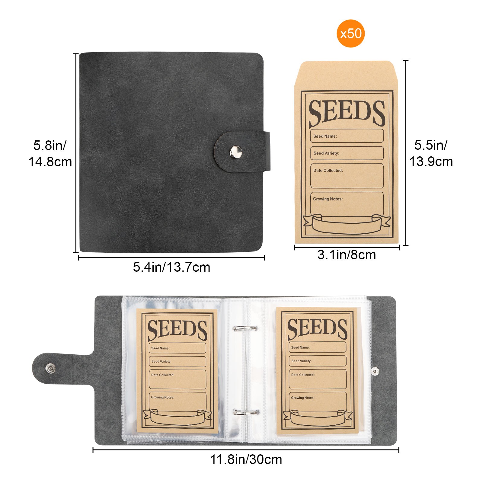 Seed Organizer Binder with 50PCS Envelopes & 50 Storage Pockets for Garden Lover