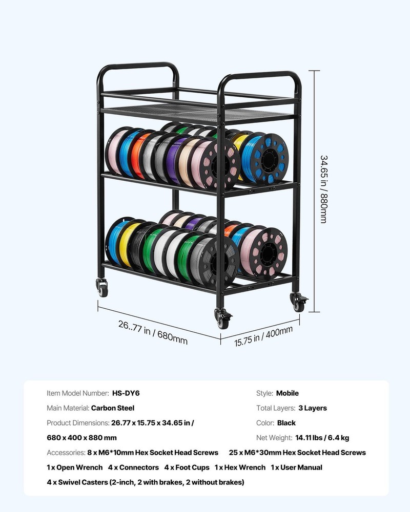 Efficient 3-Tier Filament Management Rack 280lb Frame with MDF Layers