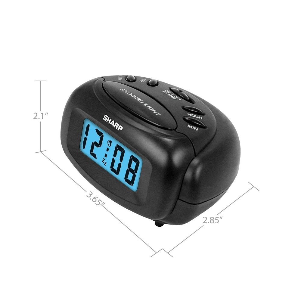 Digital Alarm Clock with LCD Display Battery Powered Compact Travel Clock Black