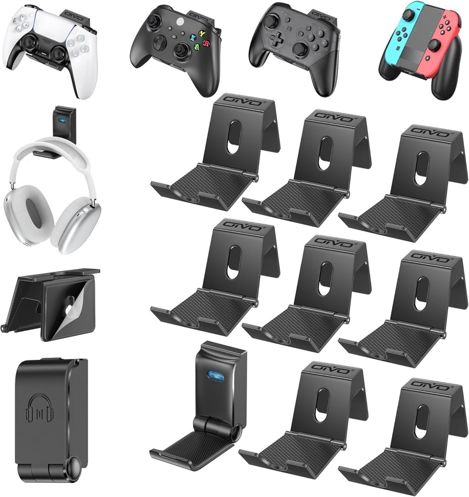 Controller & Headset Wall Mount Holder Stand Pack of 9 Space-Saving Gaming Or...