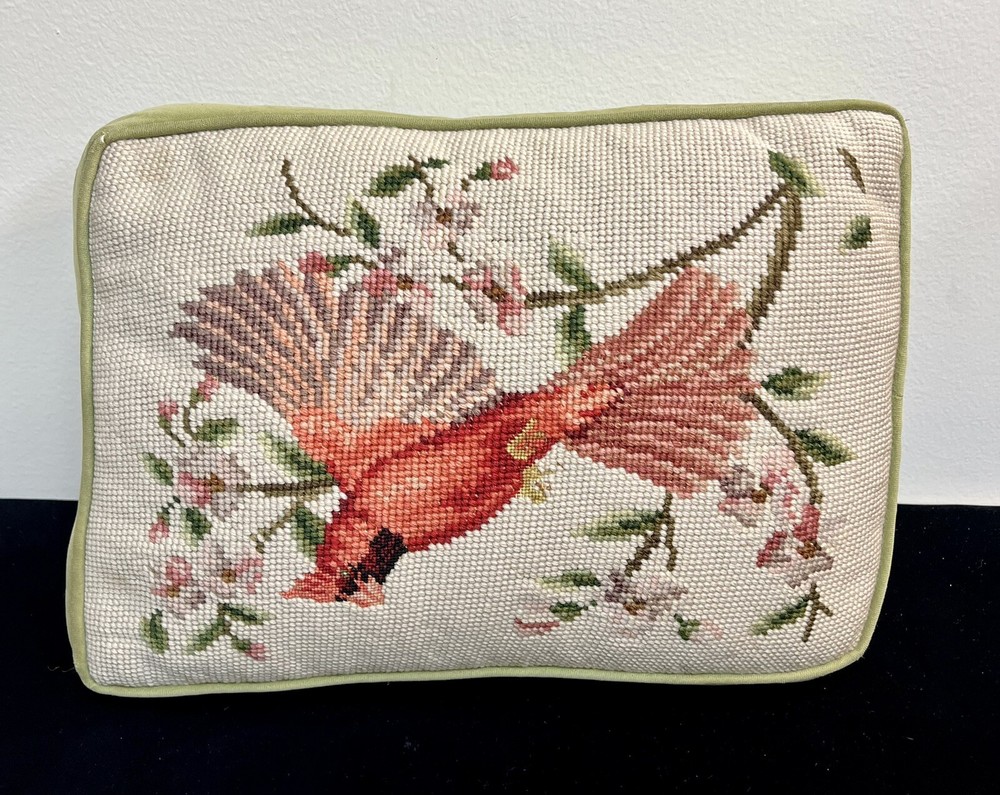 Vintage Cardinal Needlepoint Pillow
