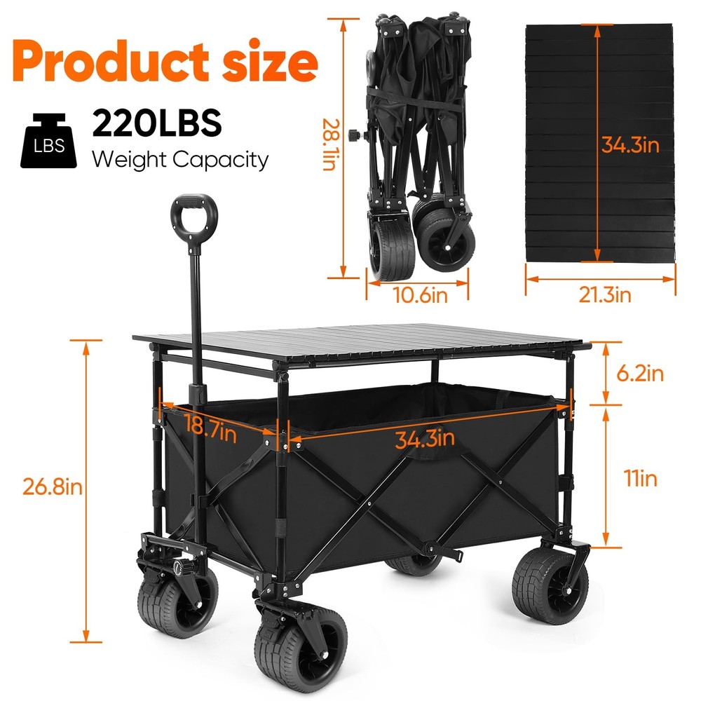 SHINLEYPACK Collapsible Wagon with Table, Large Capacity With Table