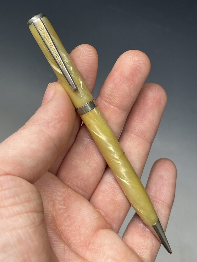Vintage 20th C. Welsharp Marbleized White Mechanical Pencil Red Drafting Tool
