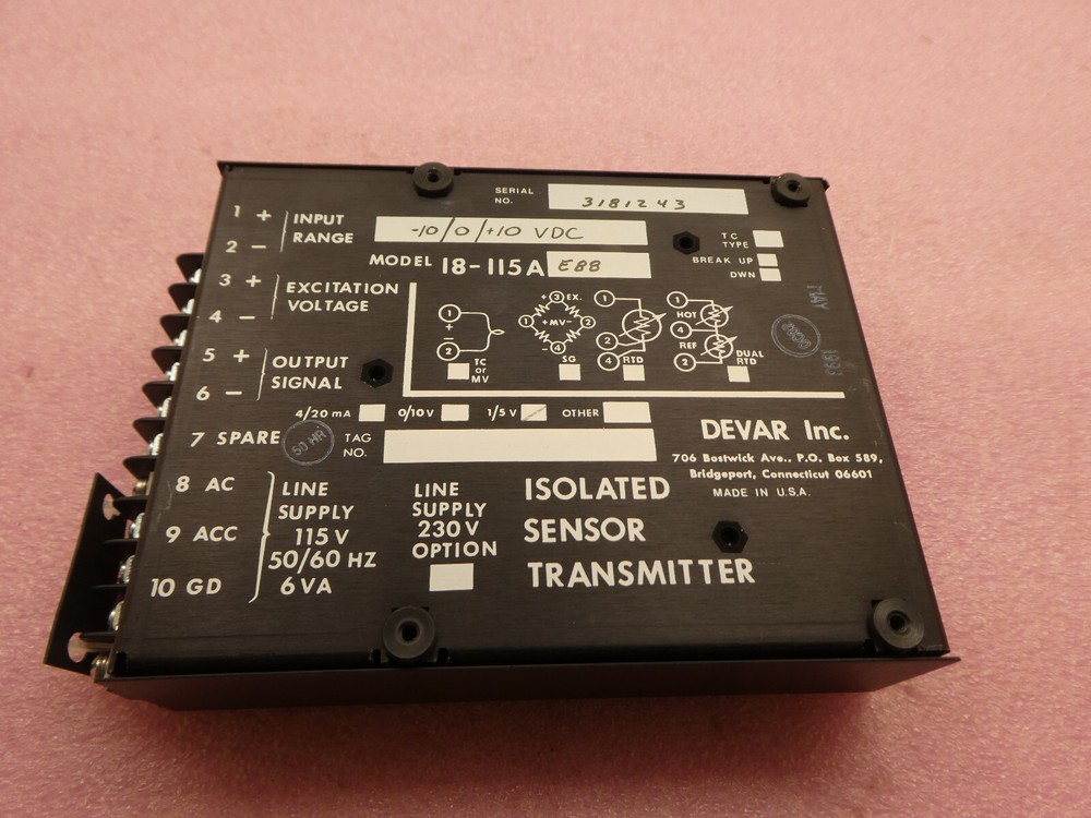DEVAR 18-115A-E88 ISOLATED SENSOR TRANSMITTER 18-115A-E88/10-E94 18-115A-E88/10-