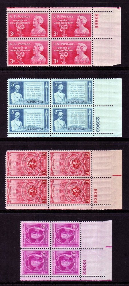 1948 COMMEMORATIVE PLATE BLOCK YEAR SET. (28) DIFFERENT. SCV $28