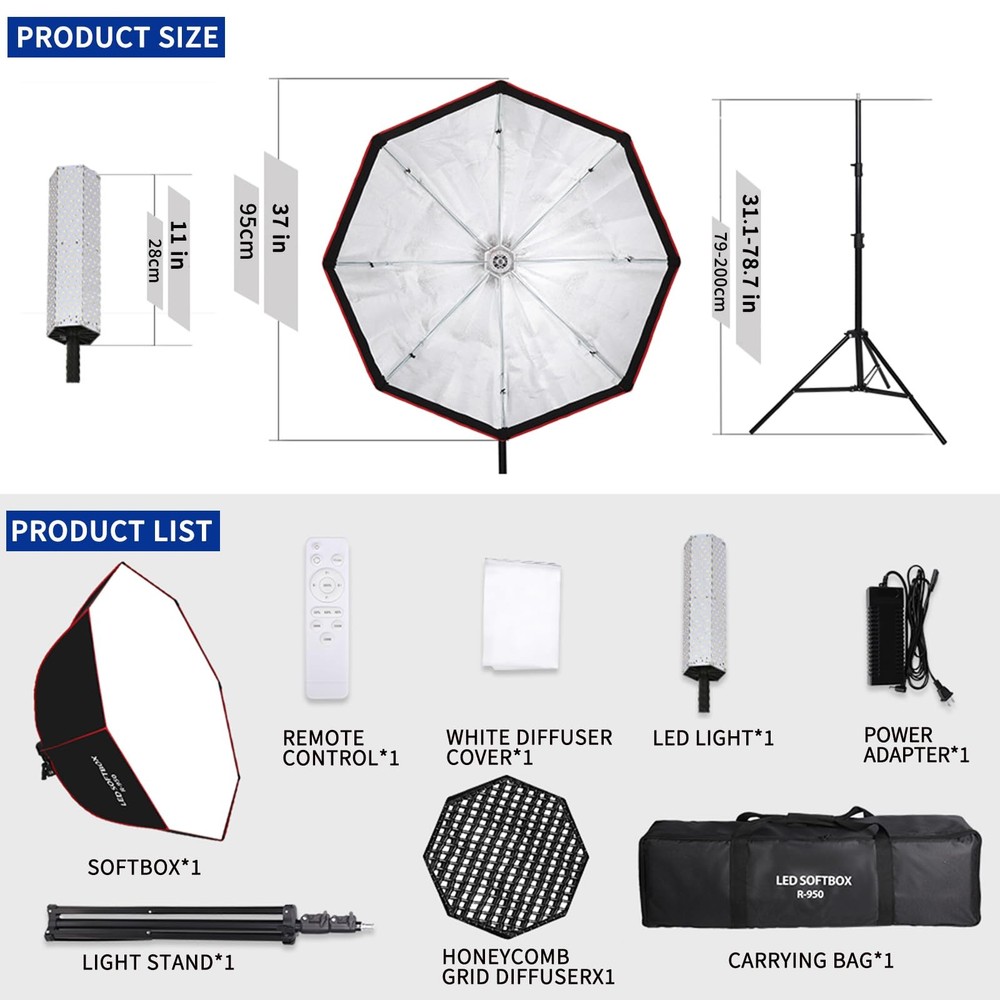 GSKAIWEN 110W Softbox Lighting Kit, 37.4 "/95cm Large Octagonal Parabolic Sof...