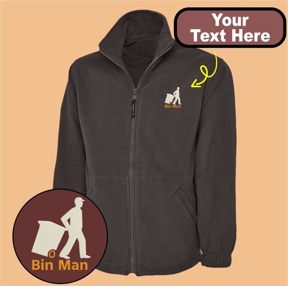 Personalised Embroidered Full Zip Fleece Jacket with Bin Man Logo Gift Jacket