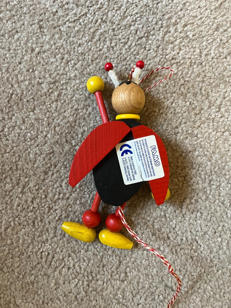 Vintage Famo Wooden Pull String Ladybug Toy