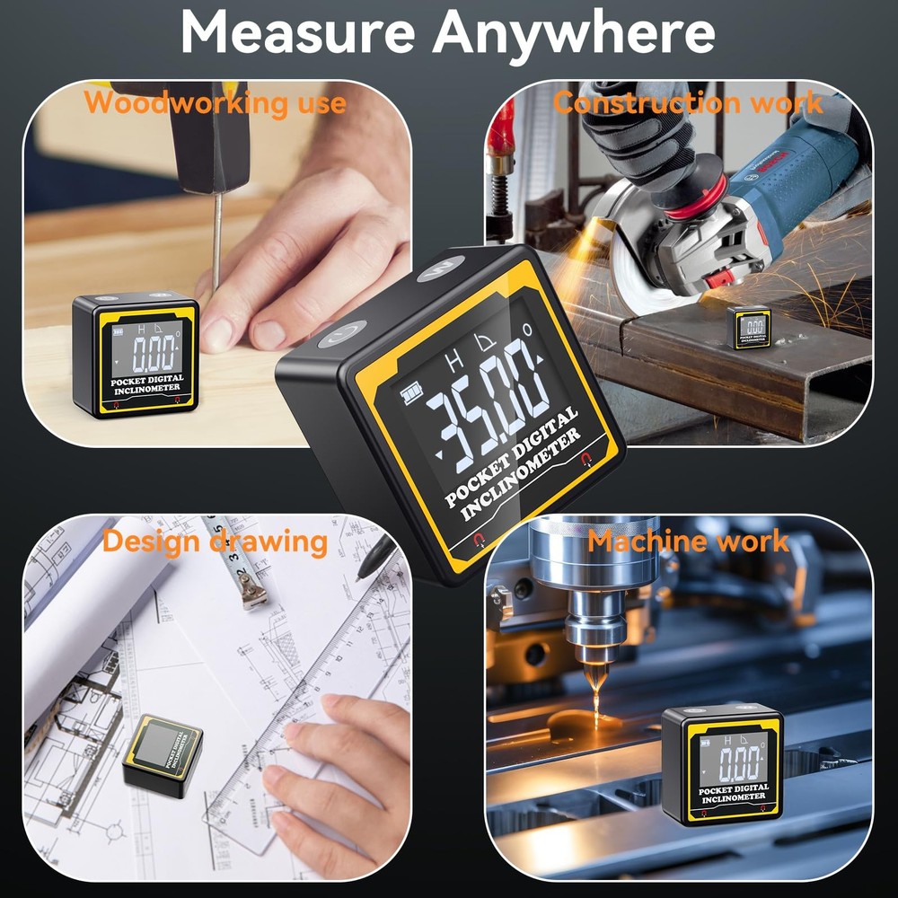 Magnetic Digital Angle Finder | 4-Sided High-Precision Inclinometer with Back...