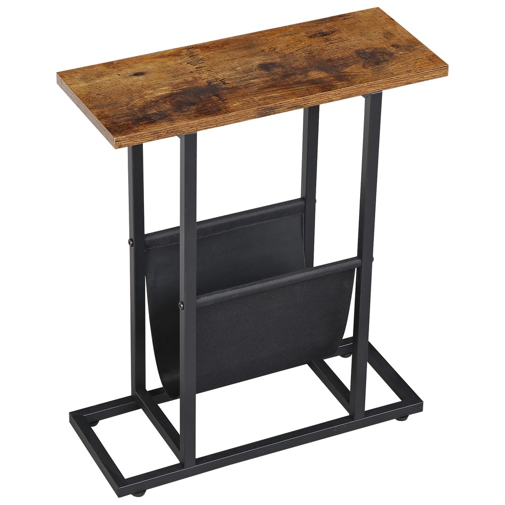 Small Narrow Side Table End Table Magazine Table w/ Storage Holder Rustic Brown