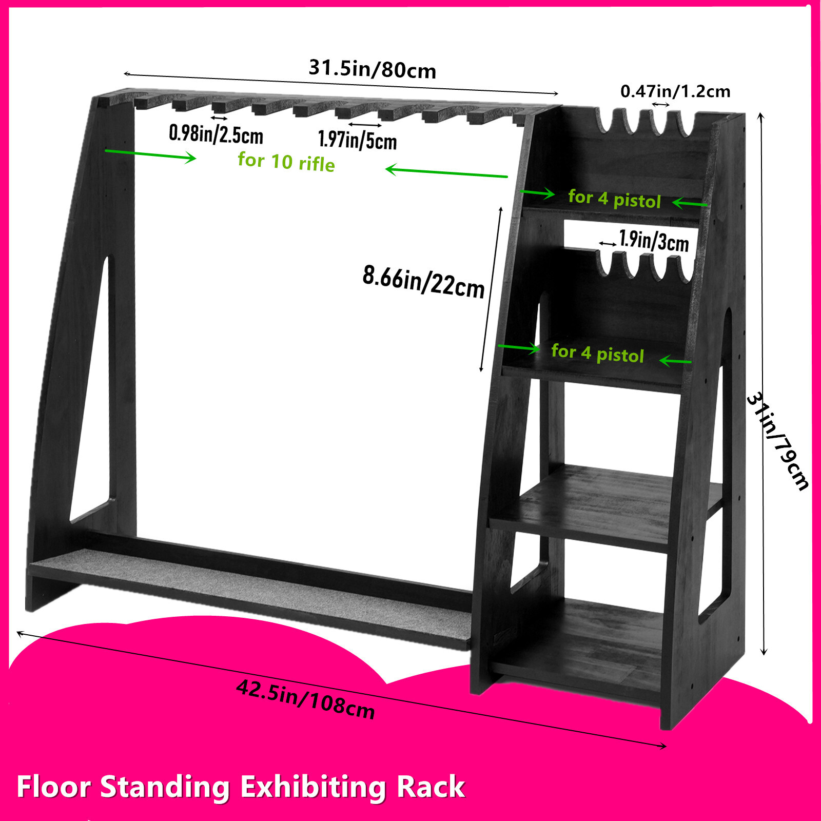 Wooden Gun-Rack Rifle + Pistol Standing Rack Indoor & Outdoor Display