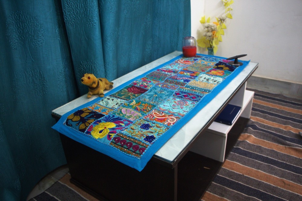 Handcrafted Khambadiya Patchwork Table Runner – 13x36 Inches
