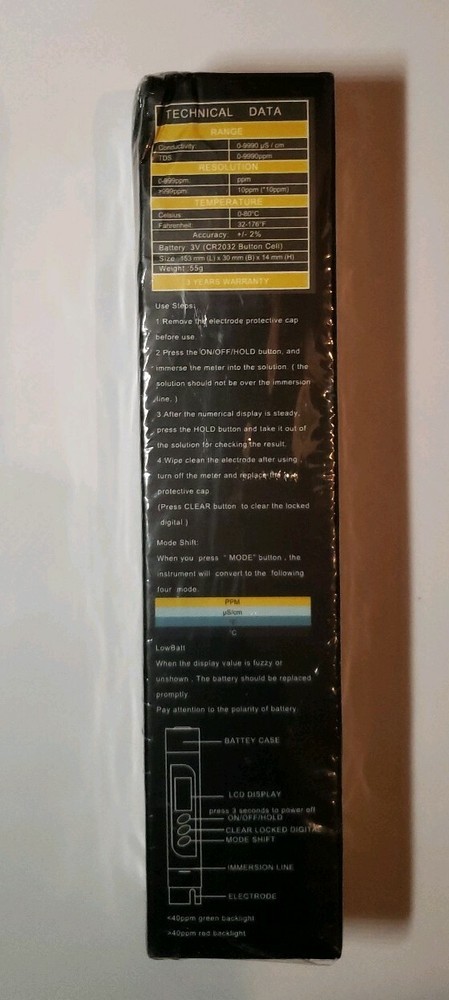 Sunmallow TDS & EC, Temperature, Digital Meter (B48A) NEW.