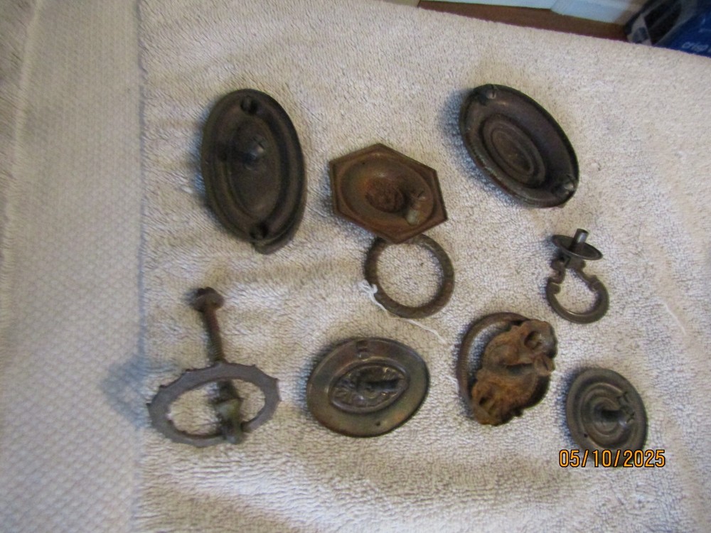 Antique Victorian Metal Brass Cast Iron Ornate Pull Knobs 8 1890s 1900s