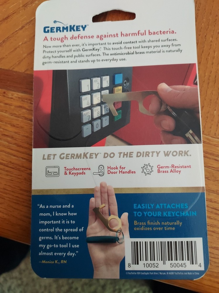 Germ Key - Solid Brass Antimicrobial GermKey - Touch Tool - New in package