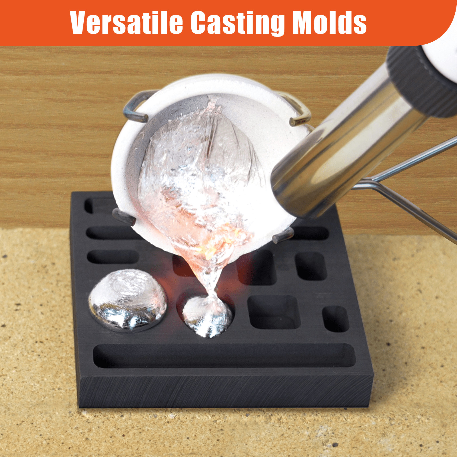 9PCS Graphite Ingot Crucible Mold Set Torch Melting Tools Kit for Gold Silver