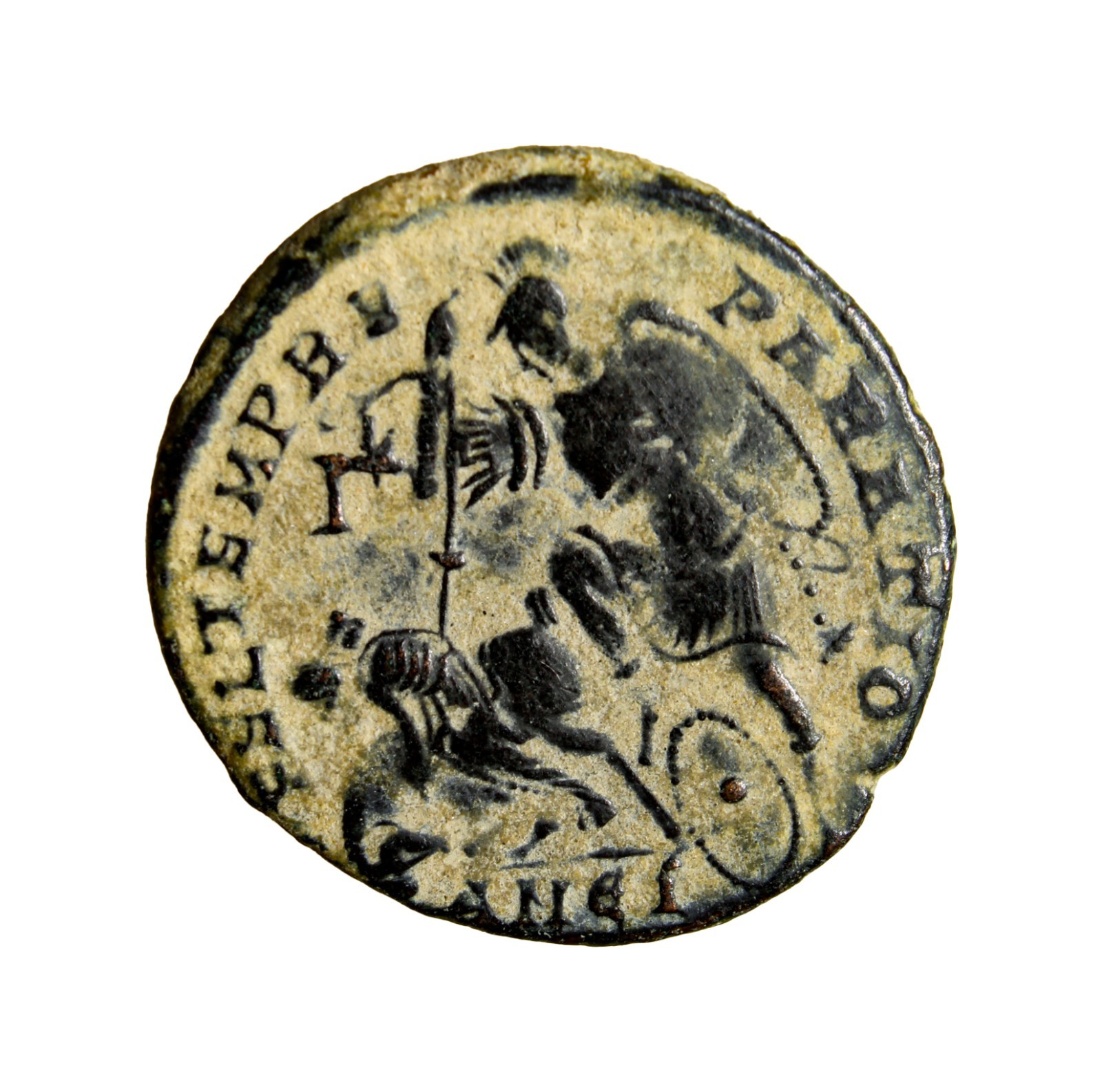 Splendid ANEI Spearing Horseman Gladiator Scene Barbarian CONSTANTIUS II. 337