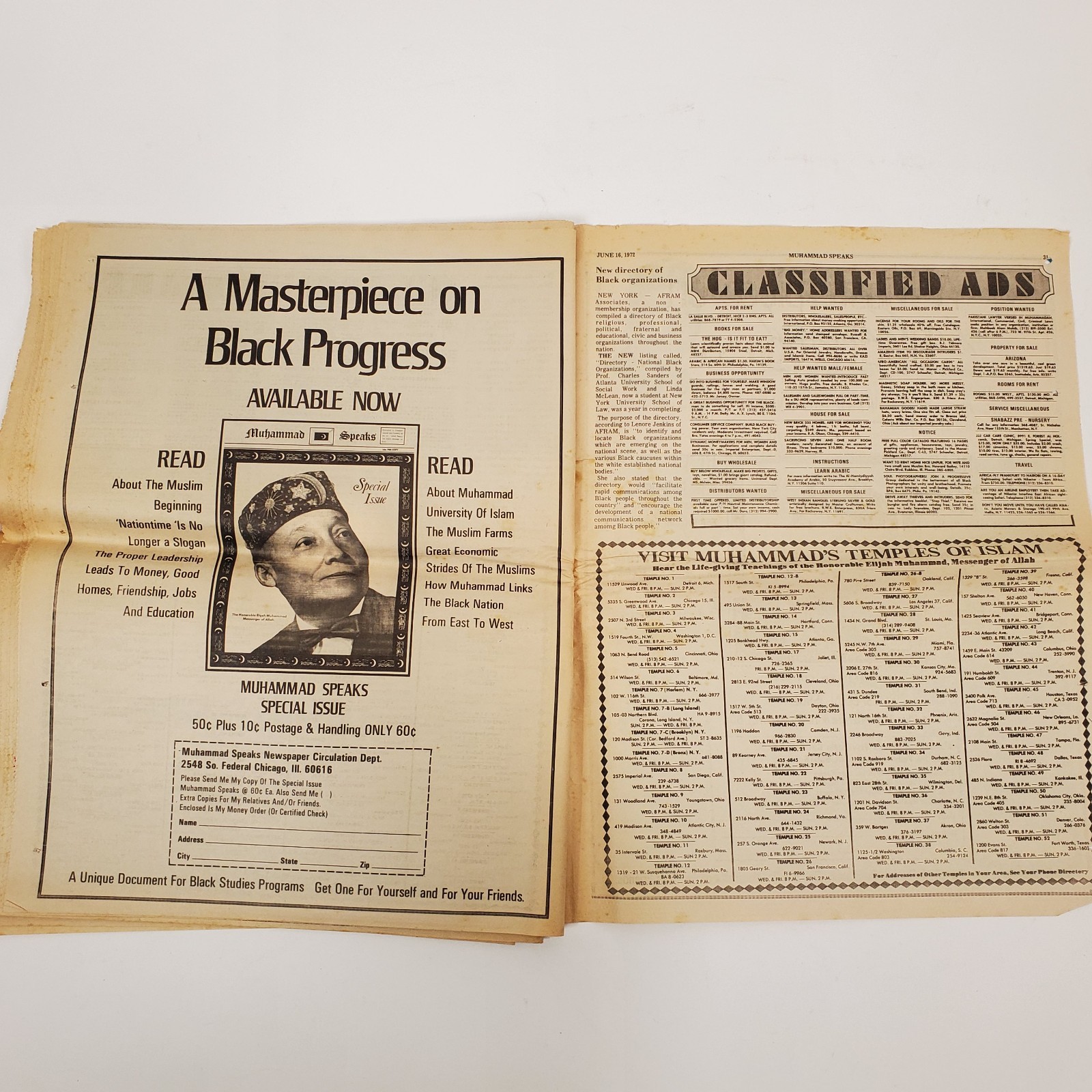 Vintage Muhammad Speaks Newspaper June 16 1972 Nation of Islam Black History