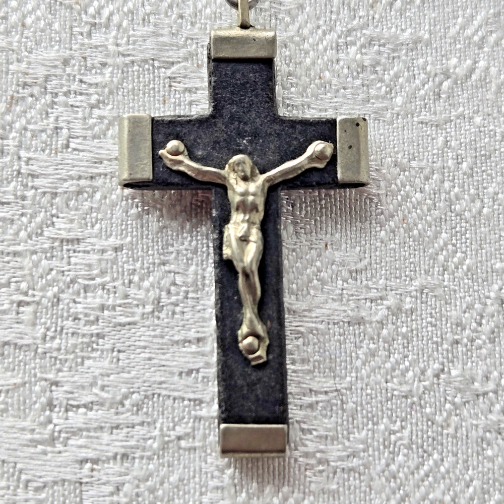 Vintage Catholic Rosary Beads - Black - France