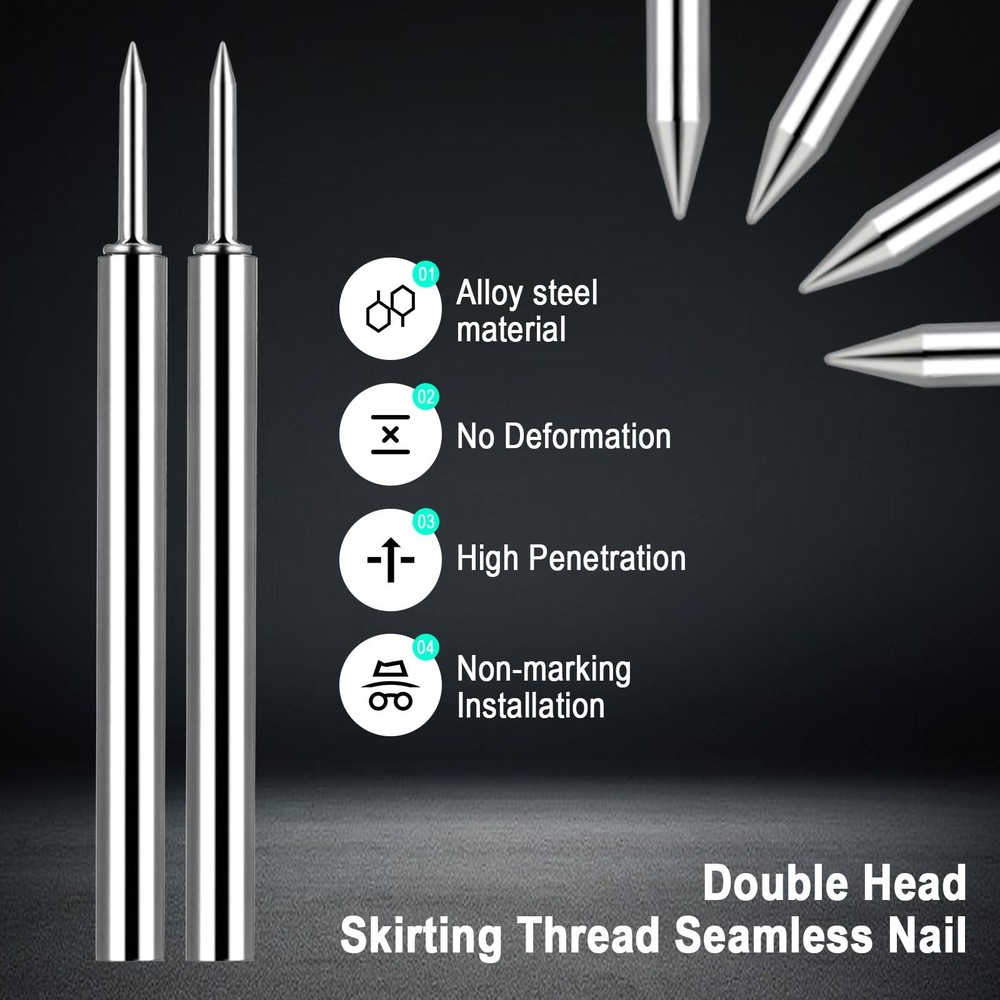 250 Pcs Double-Head Skirting Thread Seamless Nail, Double-Headed Silver