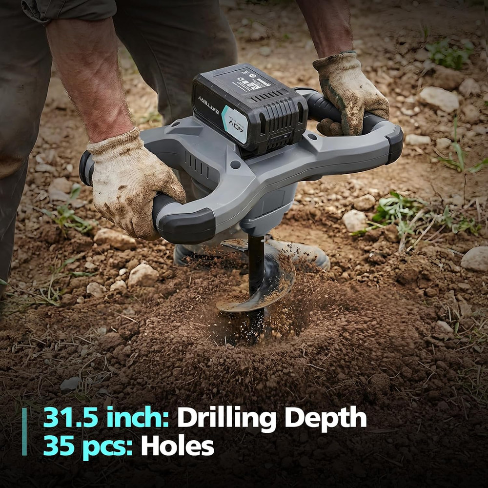 BLUEMARS Earth Auger, 40V Brushless Cordless Post Hole Digger with 6" Drill Bit,