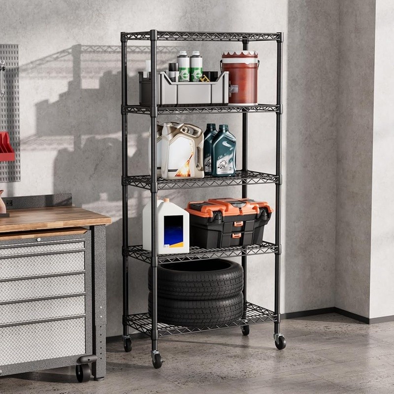 Heavy Duty Adjustable Shelving Unit Utility Rack Storage Solution W/ Wheels New