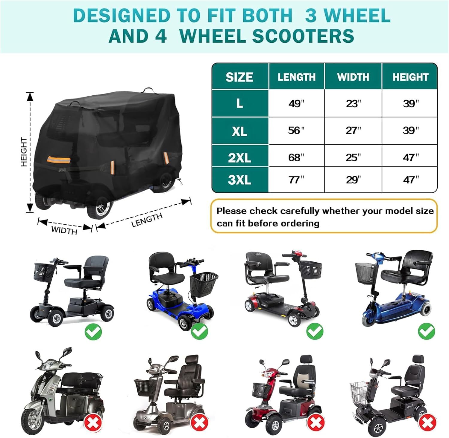 Mobility Scooter Cover 600D All-Weather Protection - 77" x 29" x 47"