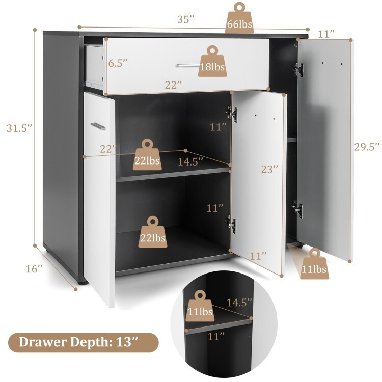 Kitchen Sideboard Storage Buffet cupboard Cabinet w/3-Position Adjustable Shelf