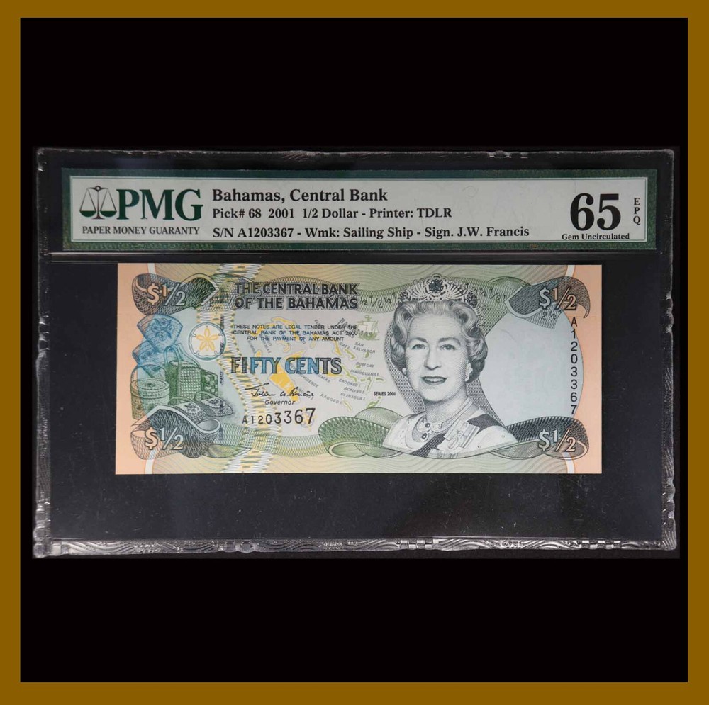 Bahamas 1/2 Dollar, 2001 P-68 PMG 65 EPQ Unc