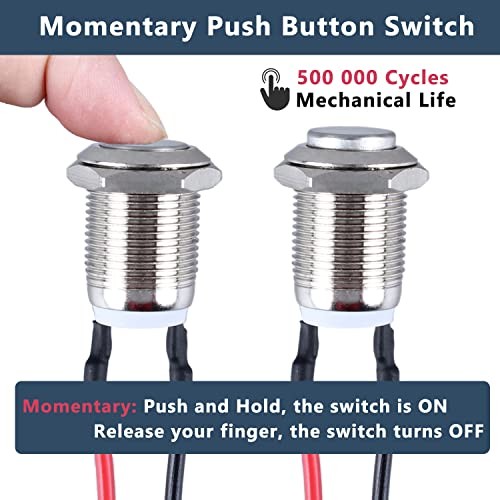 2-Pack 12mm Momentary Metal Waterproof Push Button Switch Momentary with Cable