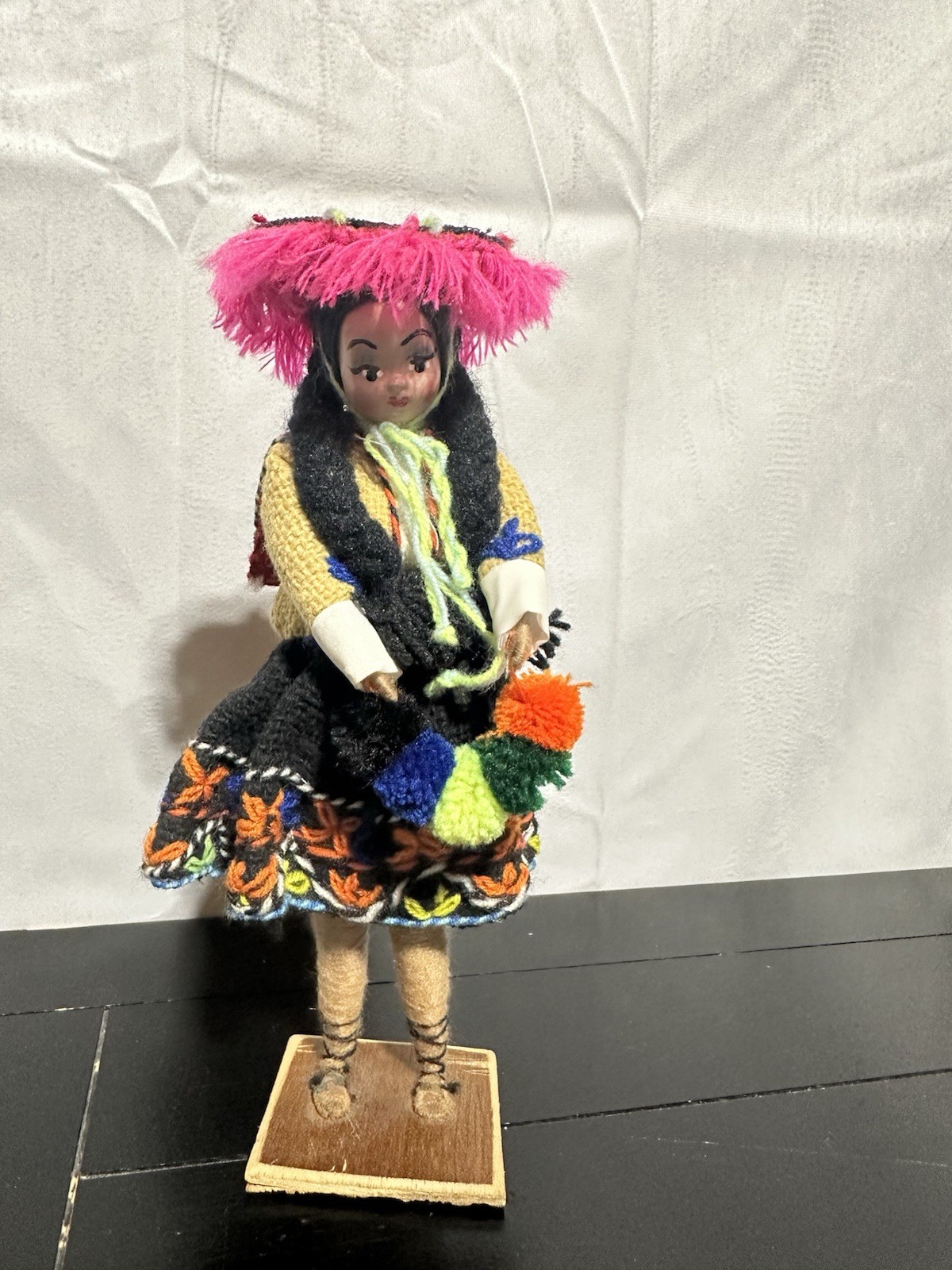 Vintage Peruvian Doll Handmade Peru Woven Cloth Hand Painted Folk Art