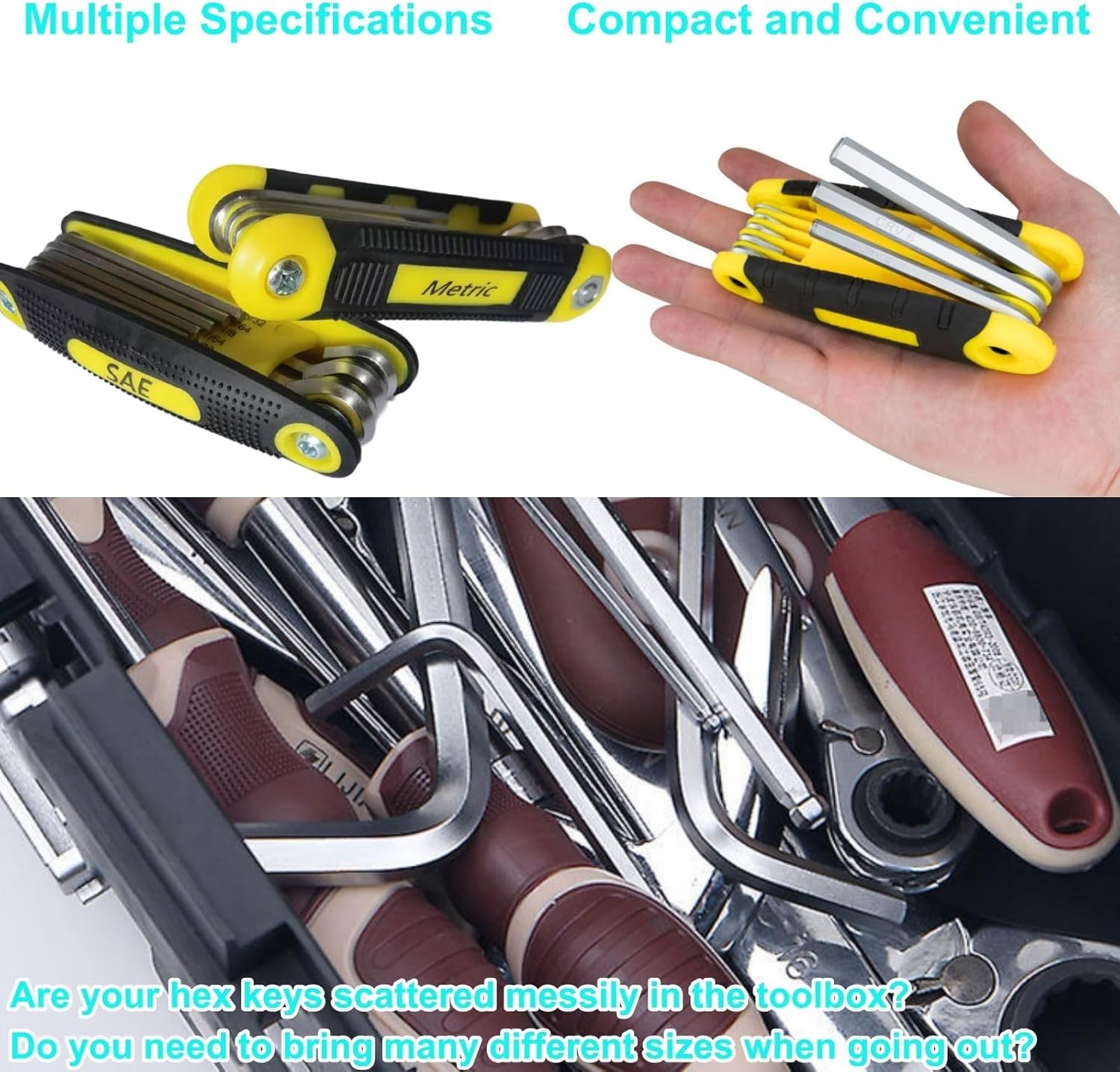 17-Piece Folding Allen Wrench Set | Metric & SAE Sizes | 2-Pack Portable Hex Too